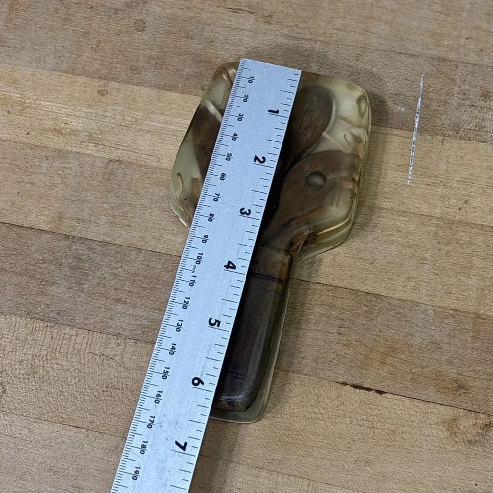 1970s Retro MCM Acrylic Lucite Spoon Rest Embedded Wooden Utensils Kitchen